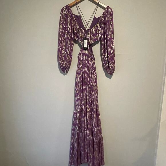 NEW Nasty Gal Purple Metallic Zebra Print Maxi Dress Size 2 - Picture 8 of 9